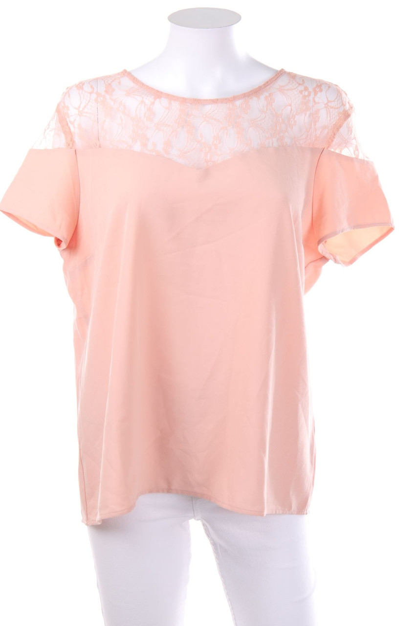 CAMAÏEU - Kurzarm-Bluse mit Spitzen-Einsatz - XL