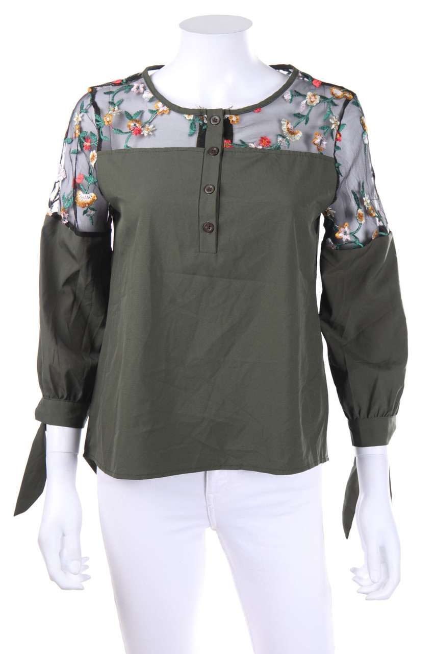 No Label - Boho-Tunic Blouse with Embroideries with floral print - M