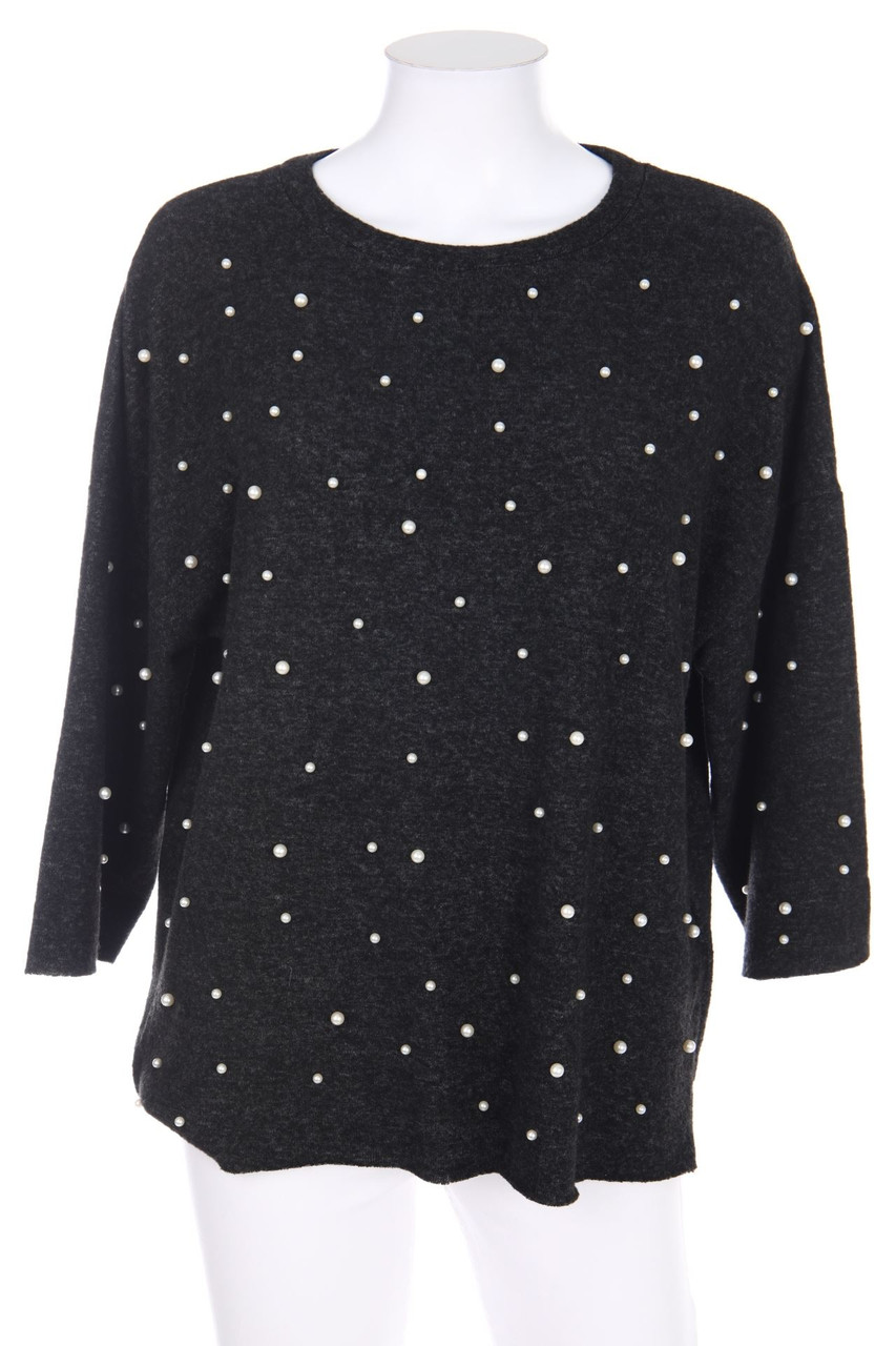ZARA - Oversize-Strick-Pullover mit Perlen - M