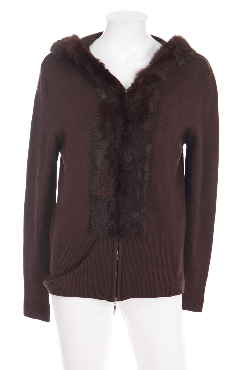 YOU YOU - Cardigan mit Echt-Pelz-Besatz - M