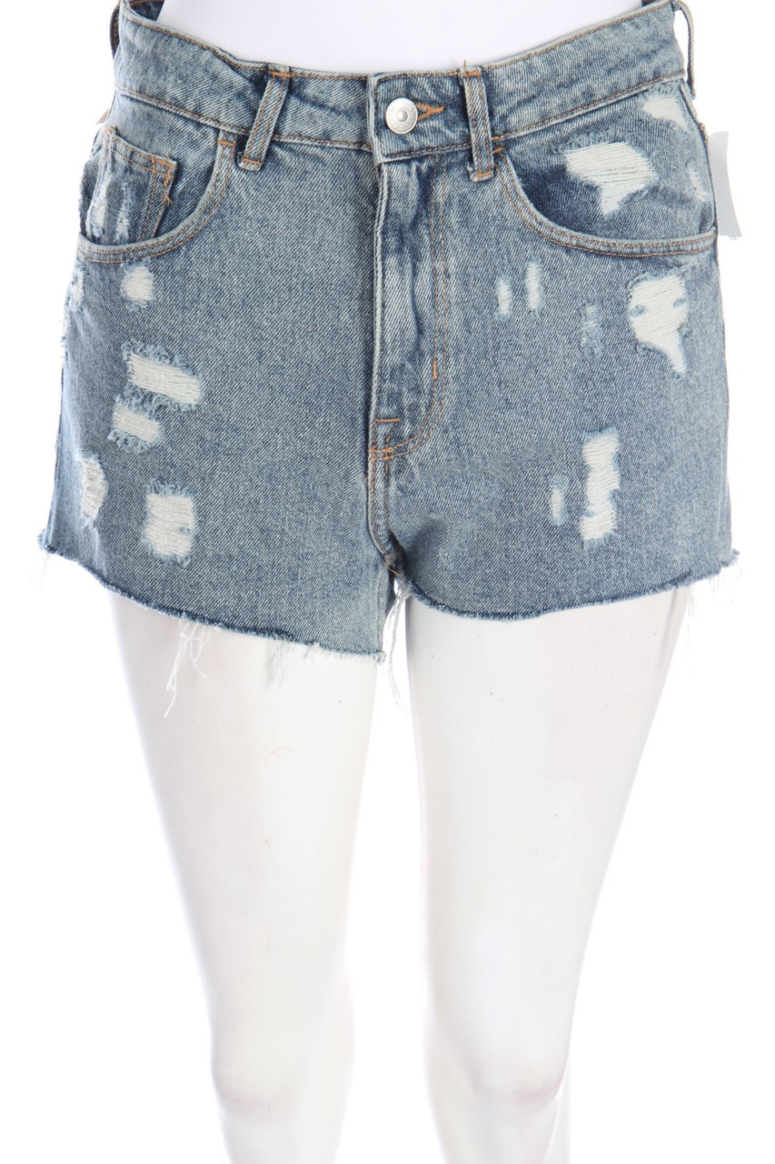 H&M &denim - High Waist-Destroyed Jeans-Shorts - D 36