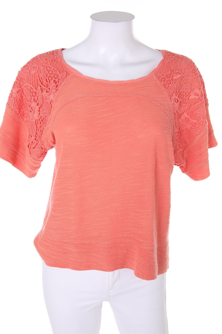 ZARA W&B - Kurzarm-Bluse mit Spitzen-Einsatz - S