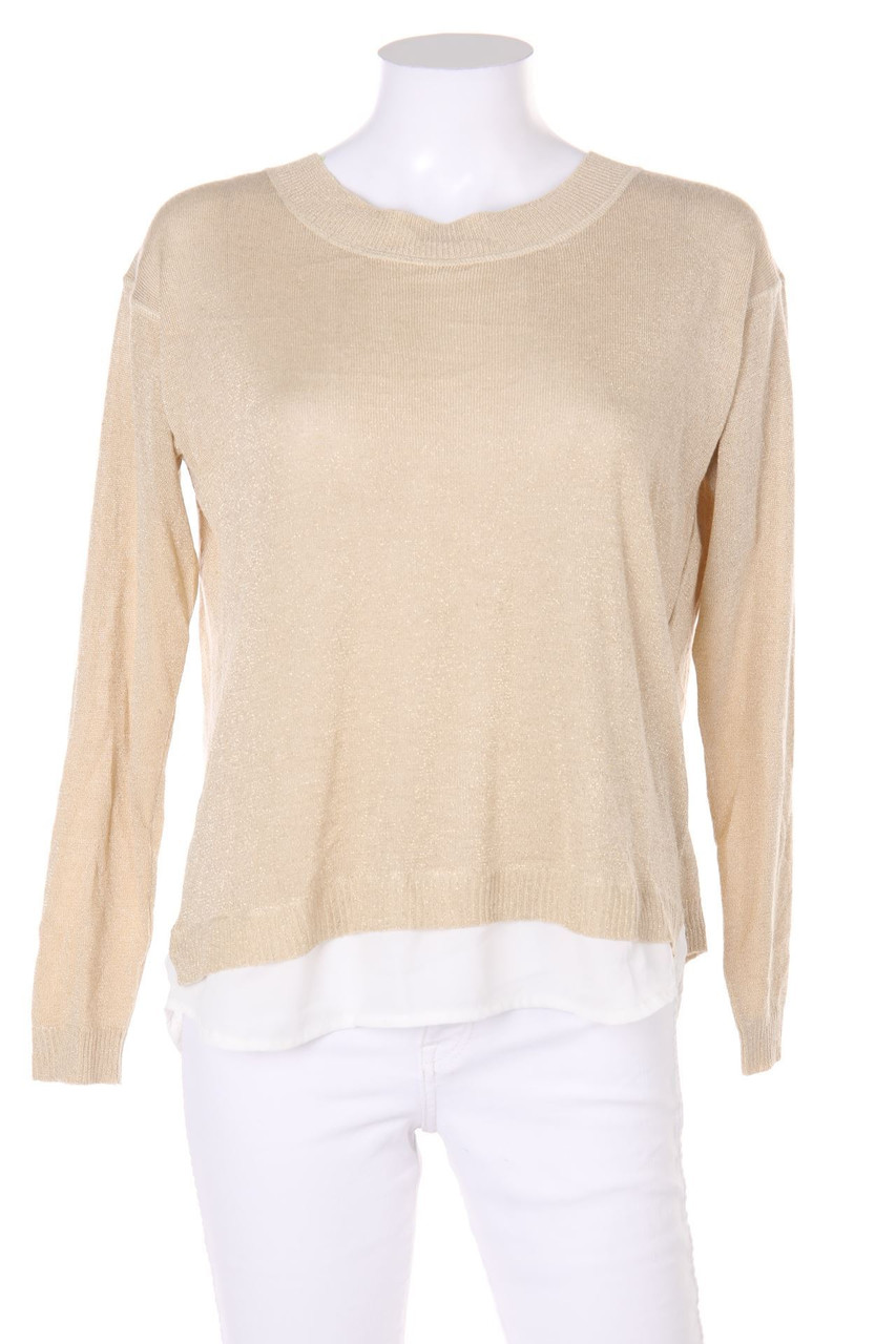 Chicorée - Oversize-Cropped-Sleeve Pullover, Layer Look with Metallic Effect - XS
