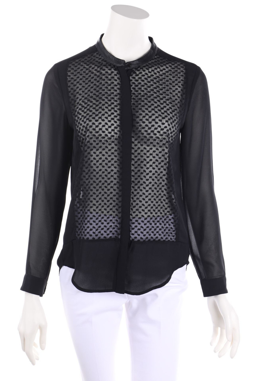 The Kooples - Patterned Blouse with Leather Details - S