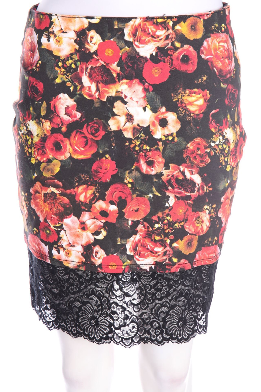 AMISU - Print-Minirock mit Spitzen-Einsatz - D 36