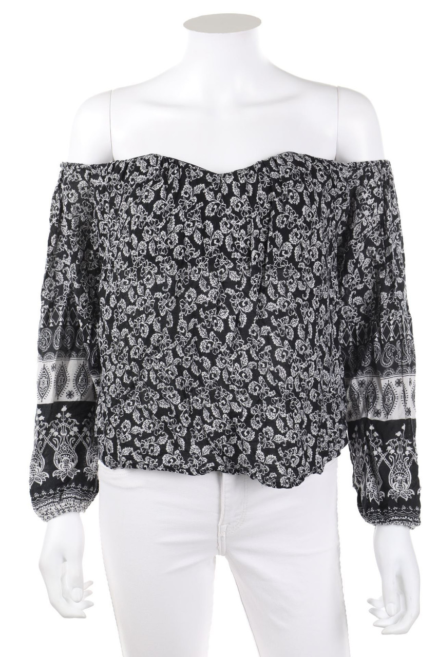 AMISU - Carmen-Bluse mit floralem Muster - S