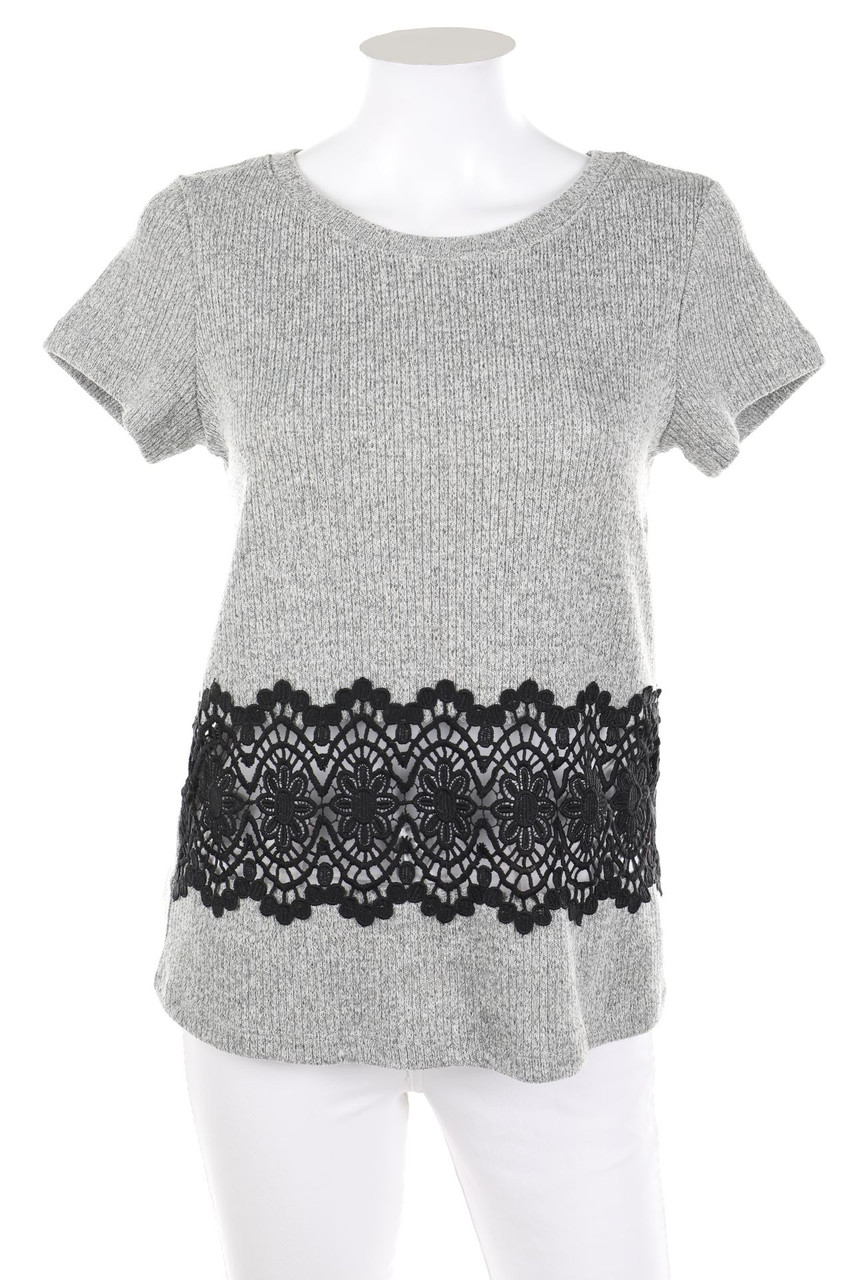 No Label - Cropped-Shirt with Lace Insert - L