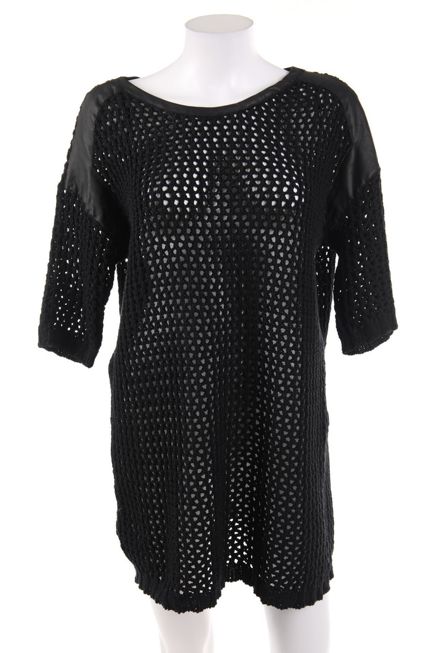 ZARA W&B - Knit Dress with Faux Leather Details - M