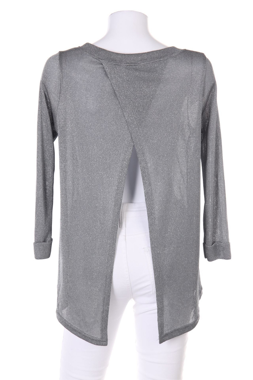 MORGAN - Metallic Cropped-Sleeve Pullover with Slit - S
