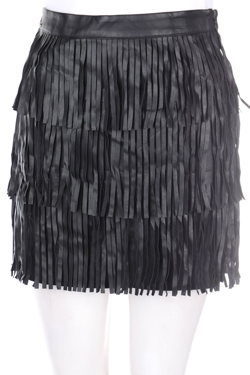 MORGAN - Faux Leather-Skirt with Fringes - M