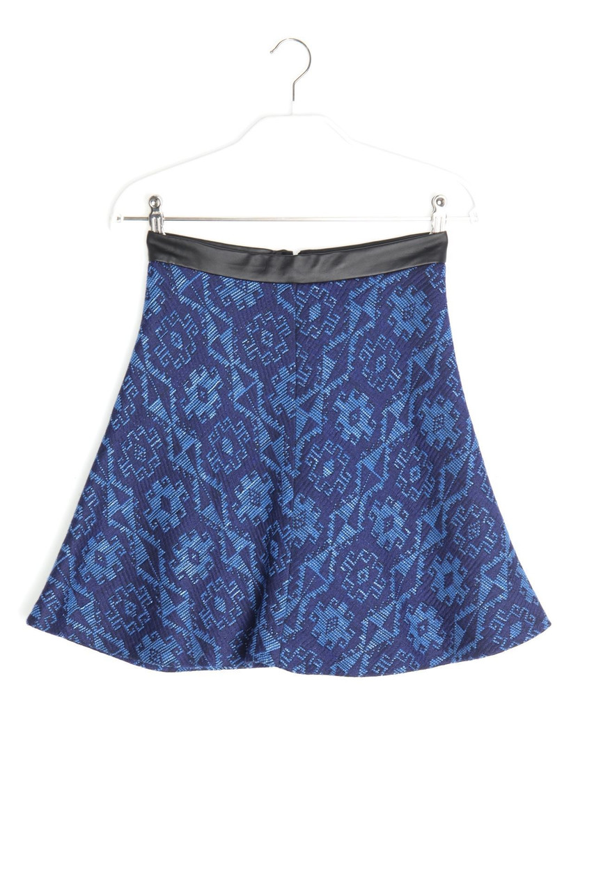 ZARA WOMAN - Patterned Skirt with Faux Leather Details - XS