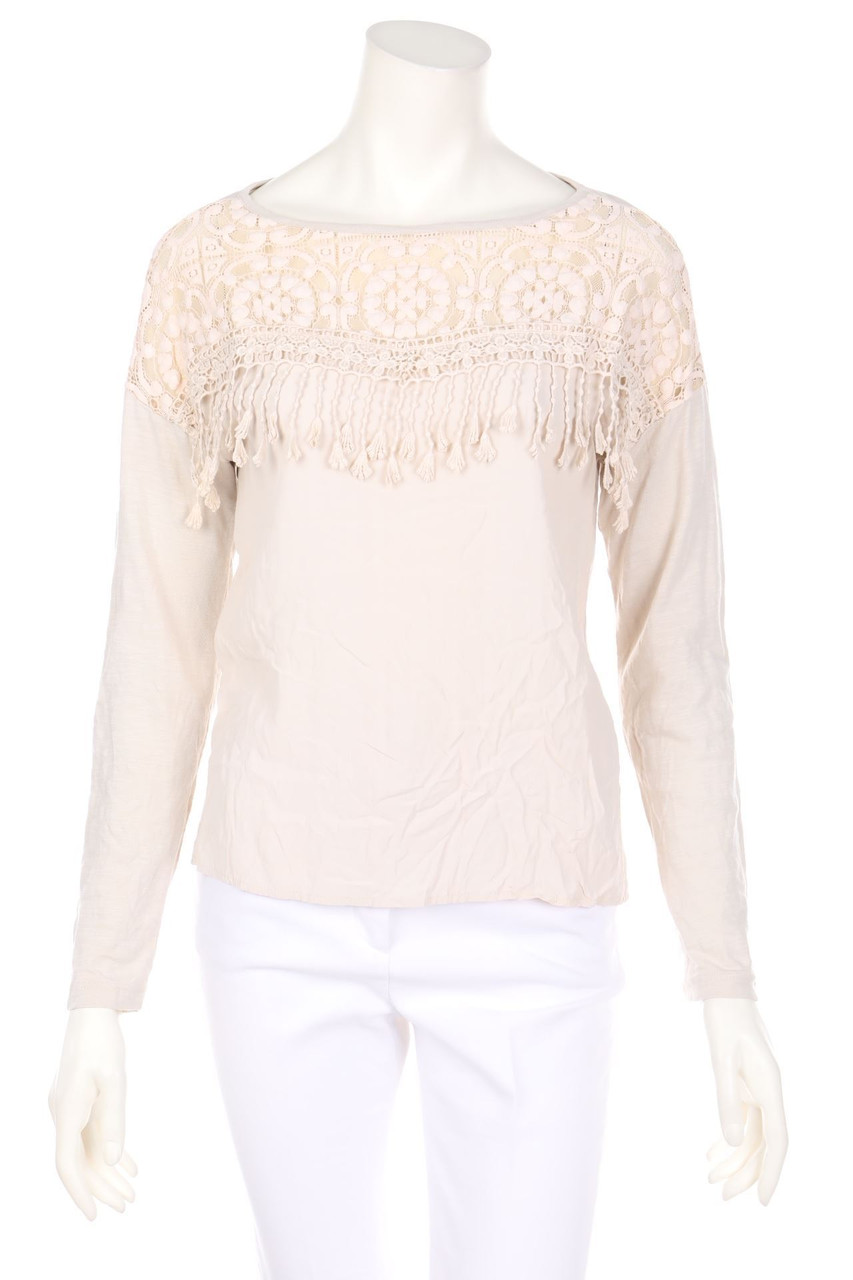 TAIFUN SEPARATES - Longsleeve-Shirt mit Spitze mit Fransen - M