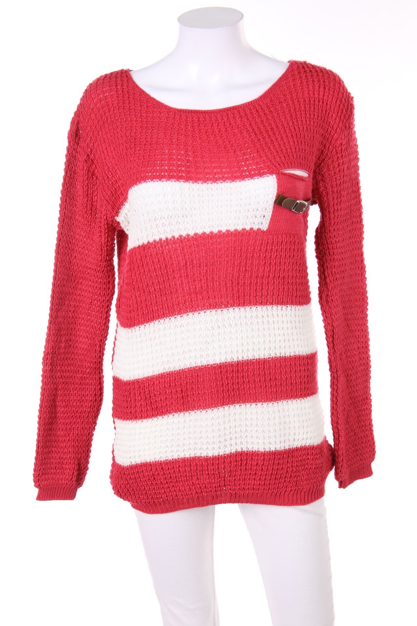 Ohne Label - Oversize-Strick-Pullover aus Woll-Mix mit Streifen - XS