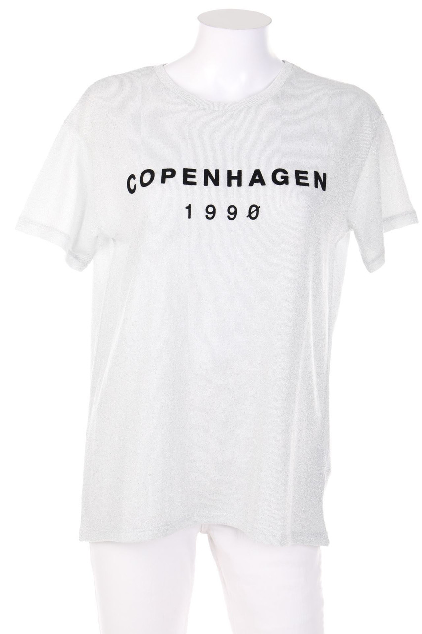 TOPSHOP - Glitter-Shortsleeve-Shirt with Flock Print - D 36