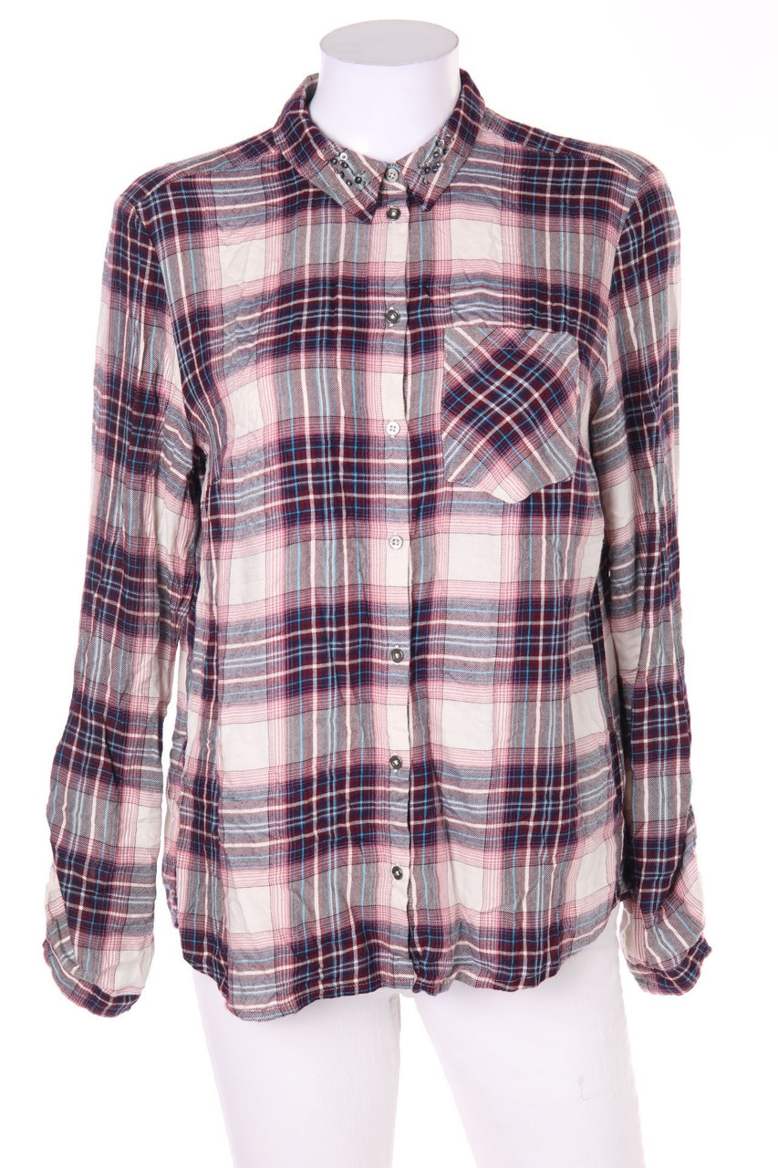 ESPRIT - Karo-Hemd-Bluse mit Perlen - D 36