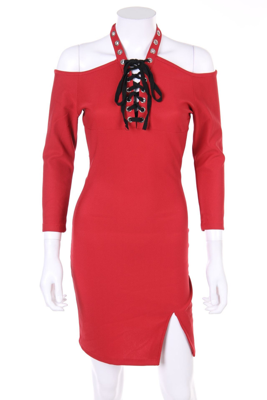 Jennyfer - Neckholder-Party-Kleid mit Schnürung - S