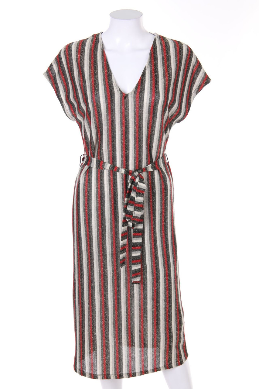 ZARA TRF - Streifen-Strickkleid mit Metallic-Effekt - S