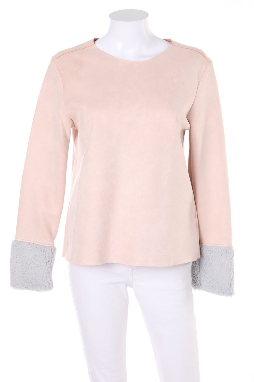 ZARA - Longsleeve-Shirt mit Fake Fur-Besatz - M