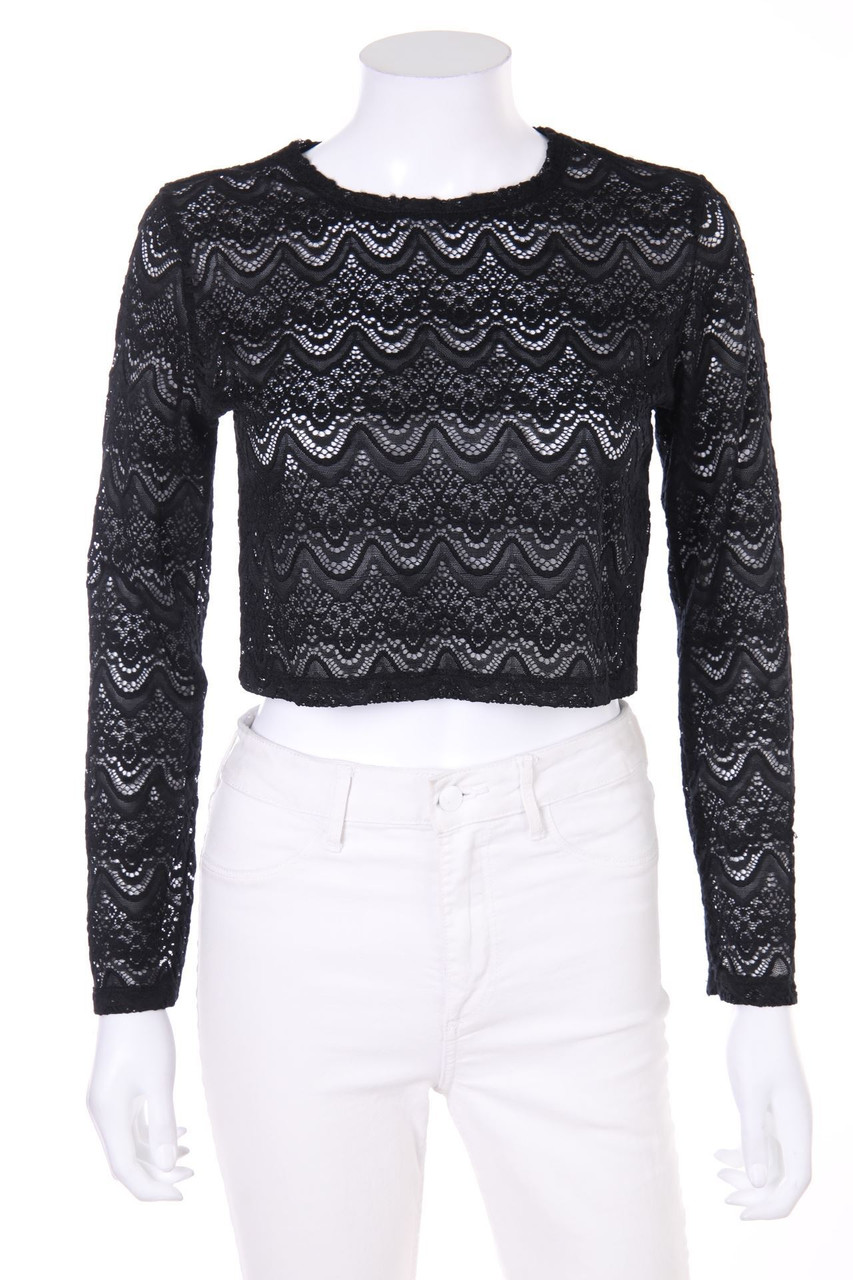 Please - Cropped-Longsleeve-Shirt aus Spitze - M