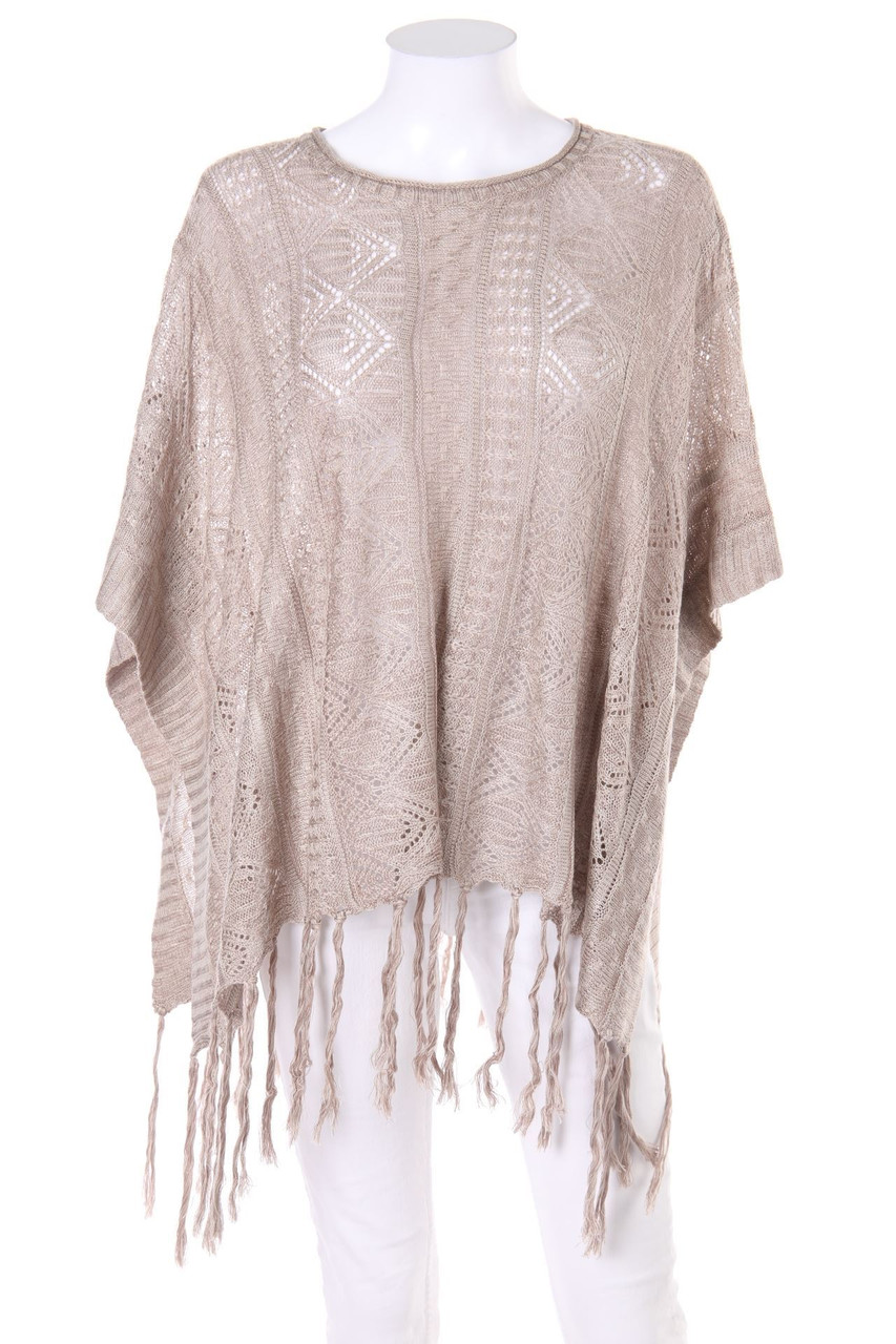 maddison - Patterned Poncho with Fringes - ONE SIZE