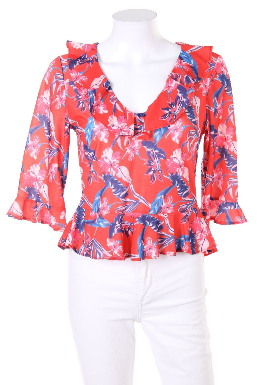 J.POM - Ruffled Blouse with Flower Print - M