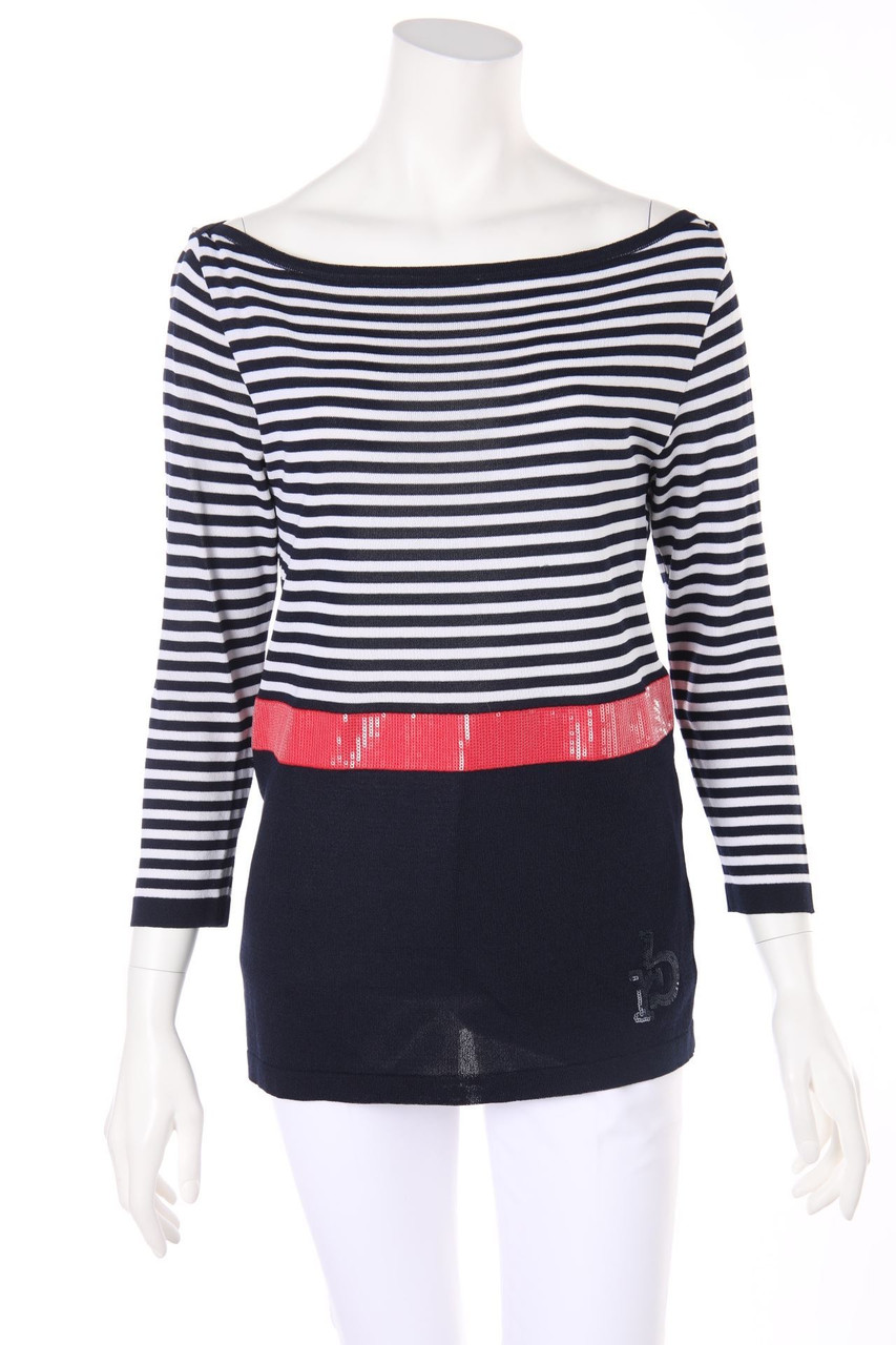roccobarocco - Stripe Cropped-Sleeve Pullover with Sequins - D 40