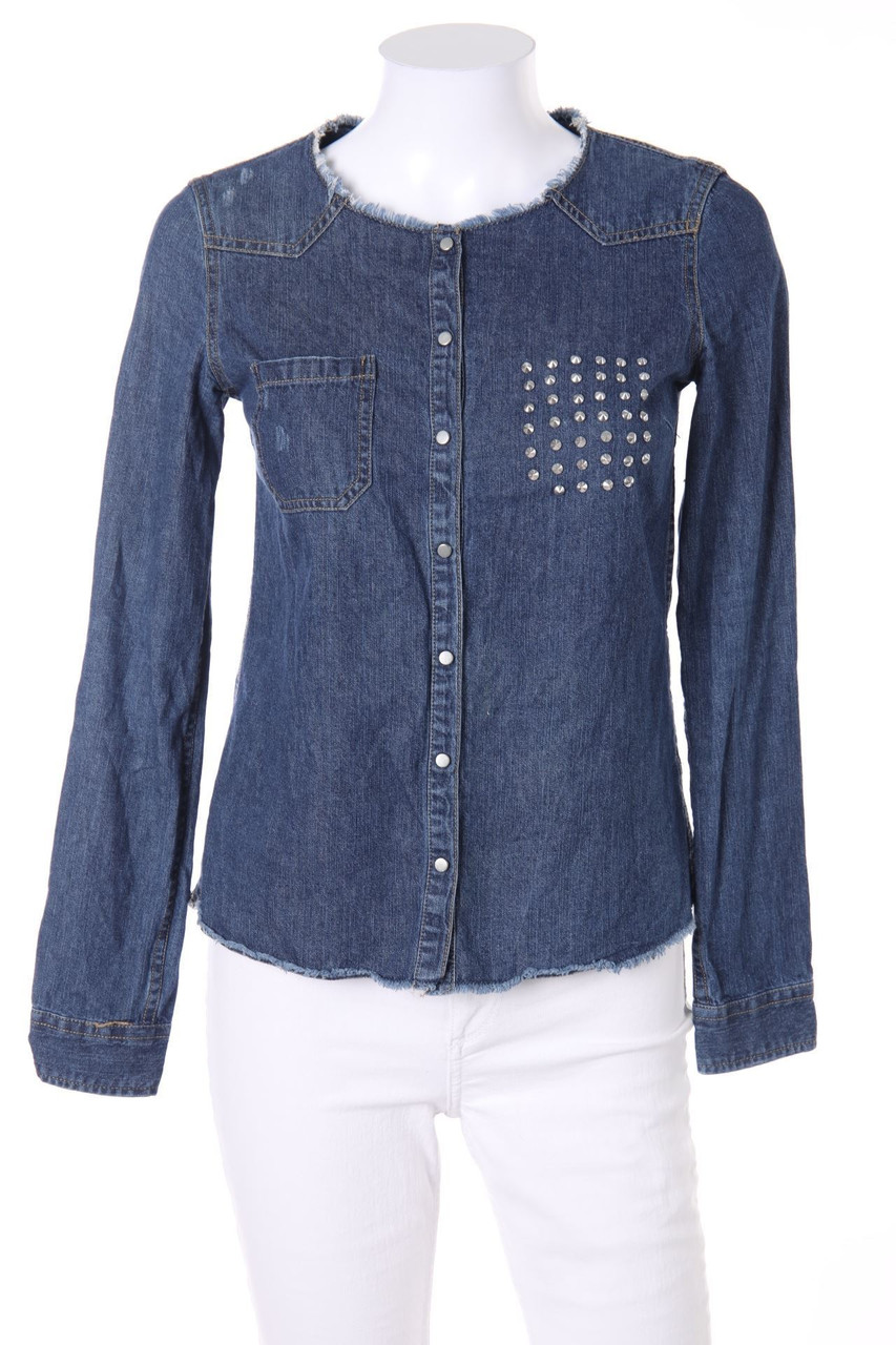 ZARA TRF - Used Look-Jeans-Bluse mit Nieten - XS