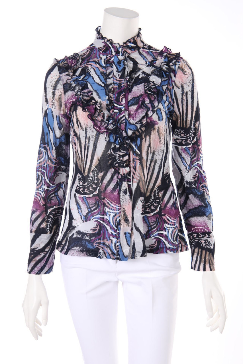 comma - Hemd-Bluse aus Mesh mit Rüschen - D 38