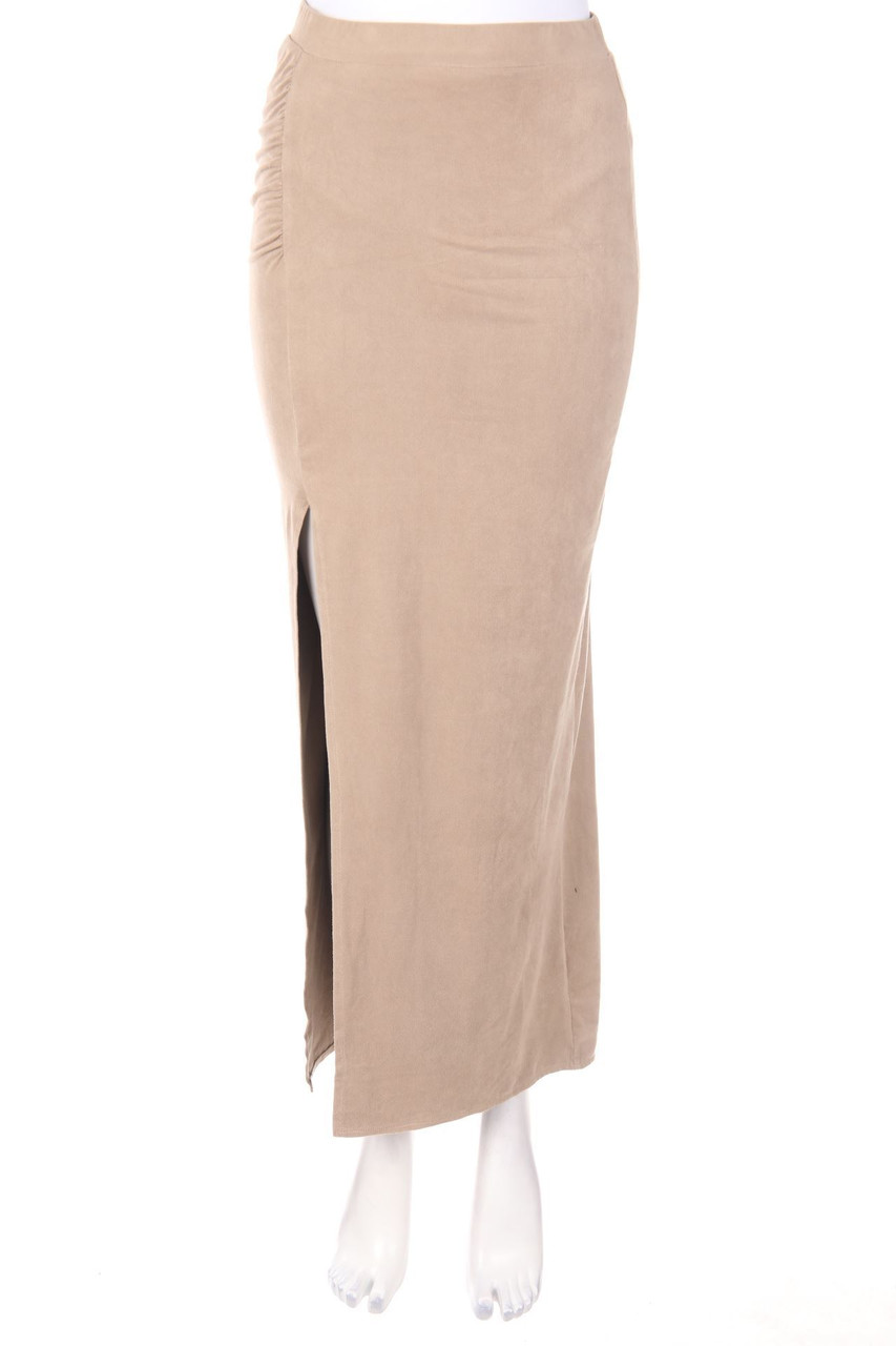 AMISU - Faux Leather-Maxi-Rock mit Schlitz - D 34