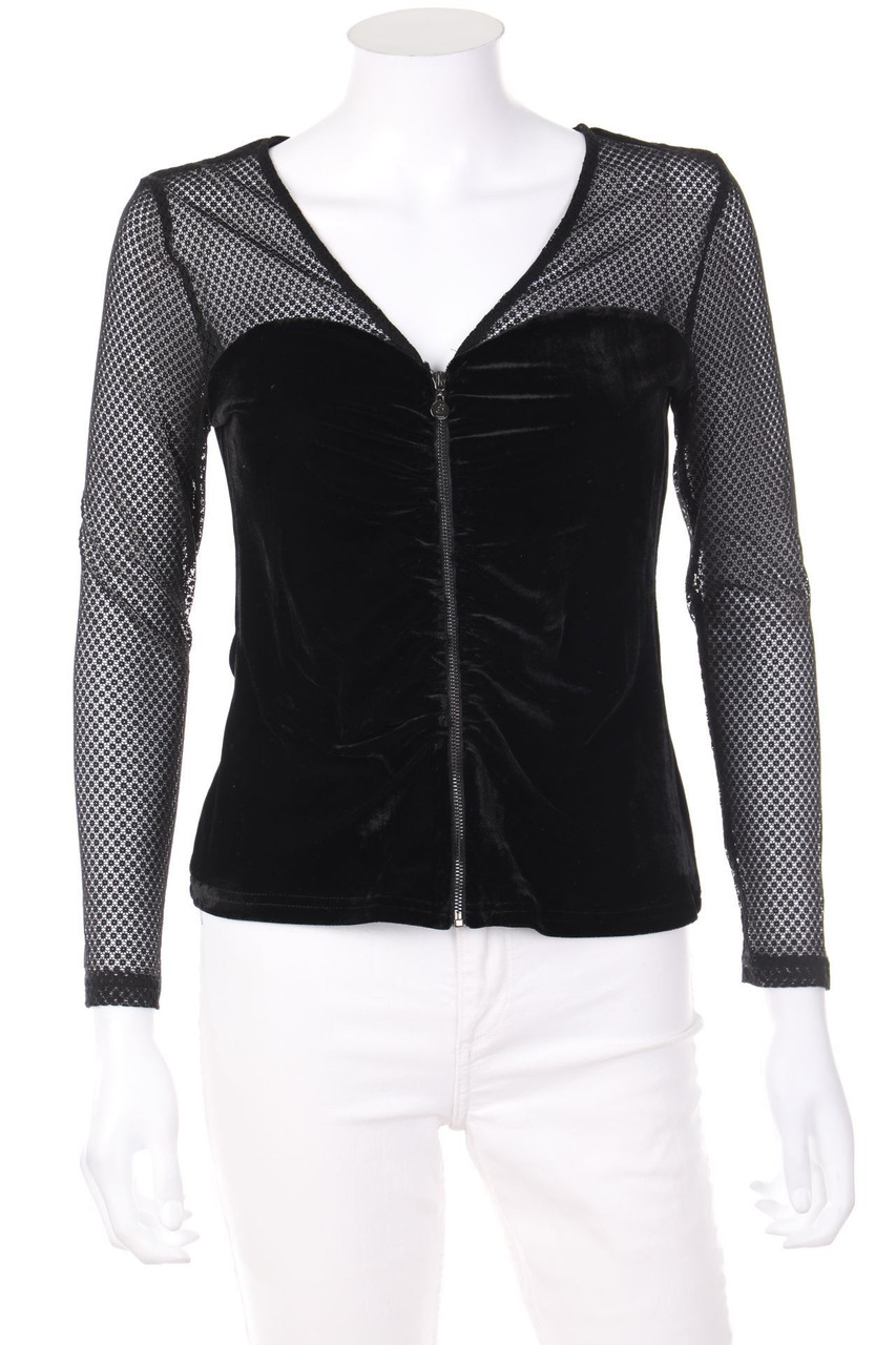 Jus d´Orange - Samt-Bluse mit Spitzen-Einsatz - D 36