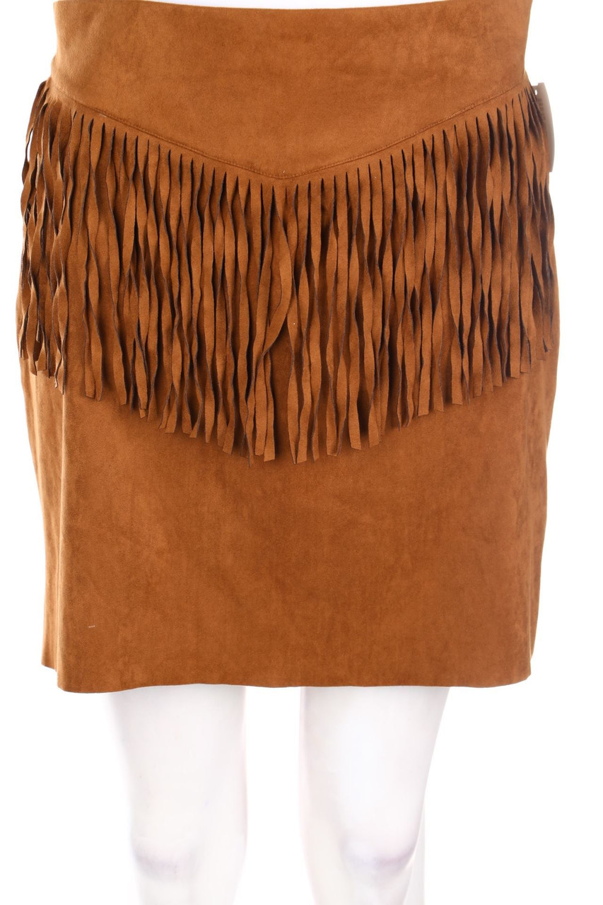 TALLY WEiJL - faux leather mini-skirt, Hippie Style with Fringes - L