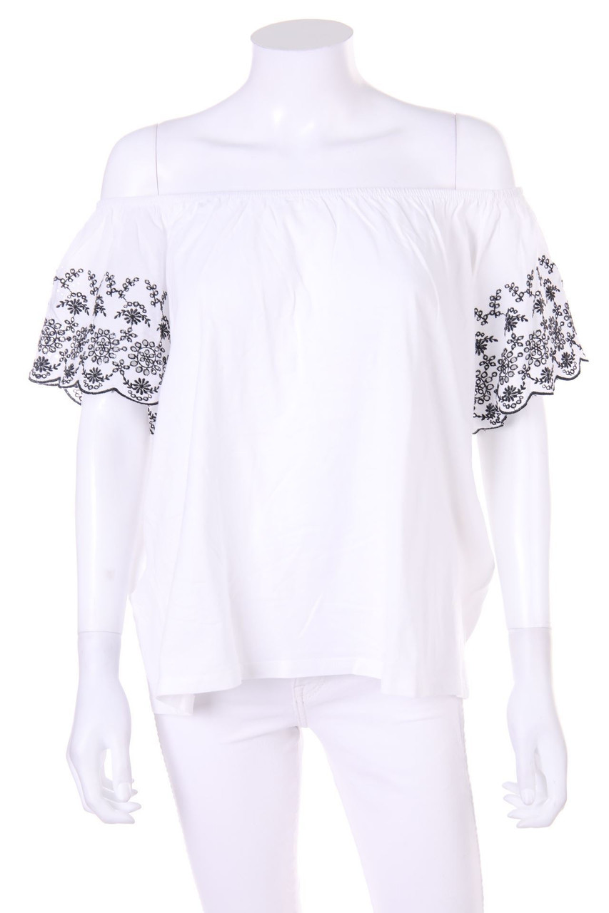 H&M - Carmen-Bluse mit Stickereien - L