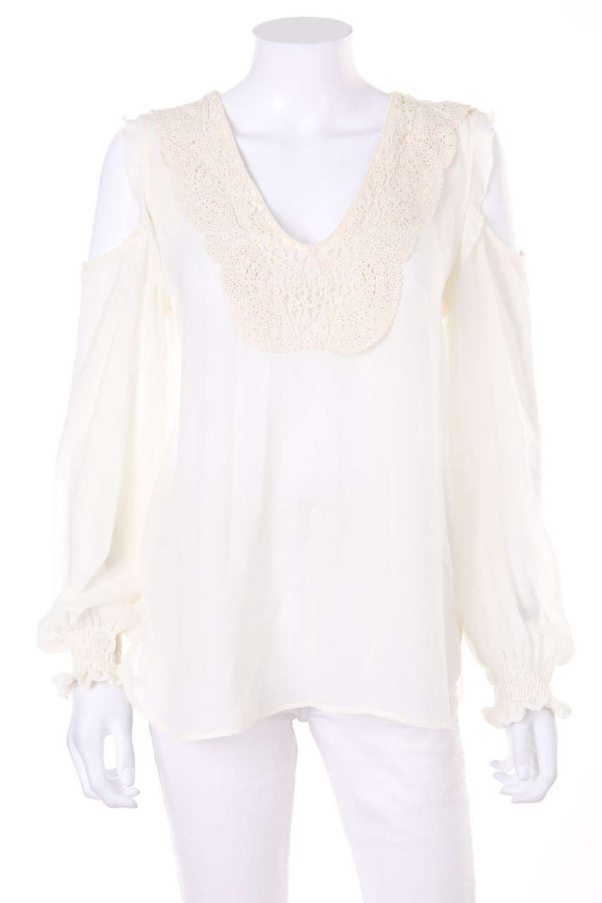 ZARA - Bluse im Boho-Stil mit Häkelspitze - M