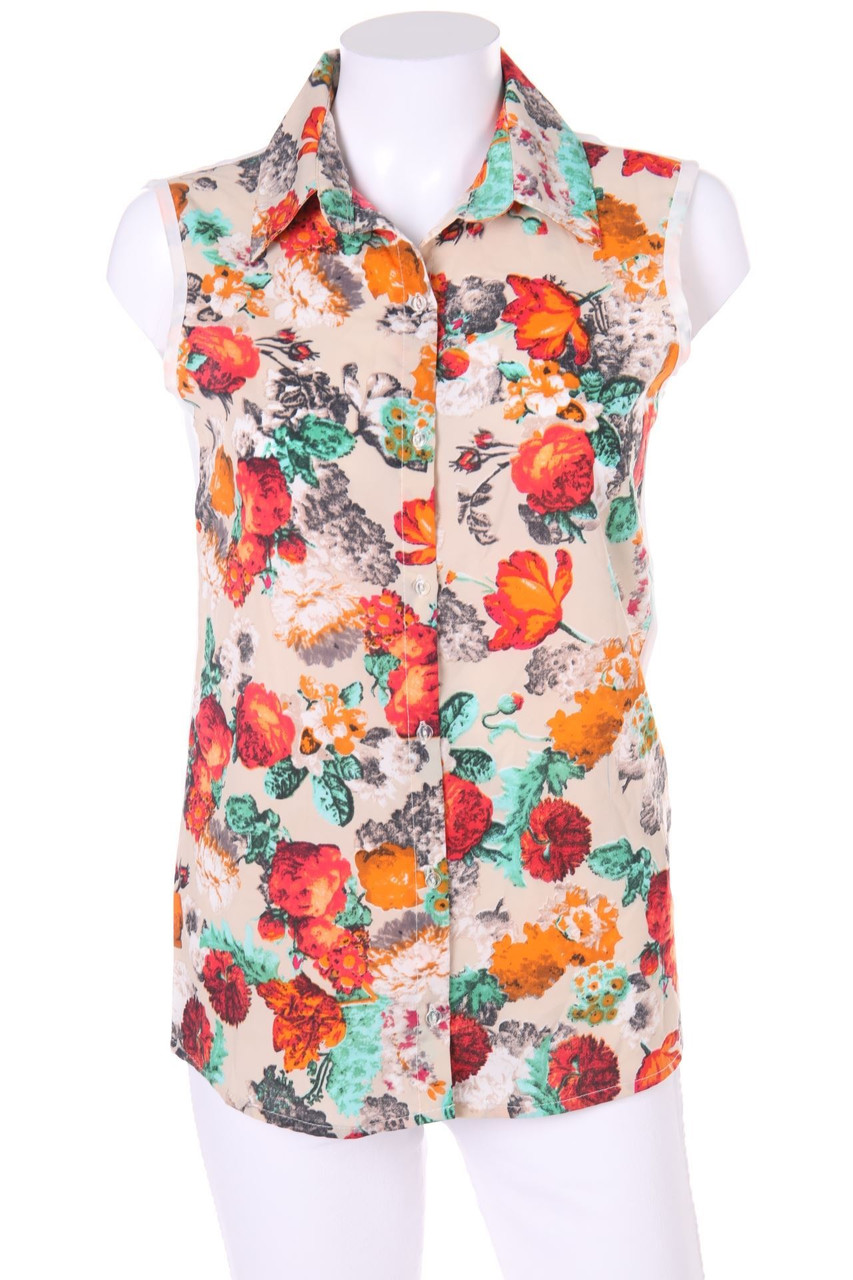 No Label - Sleeveless Shirt Blouse with Flower Print - S