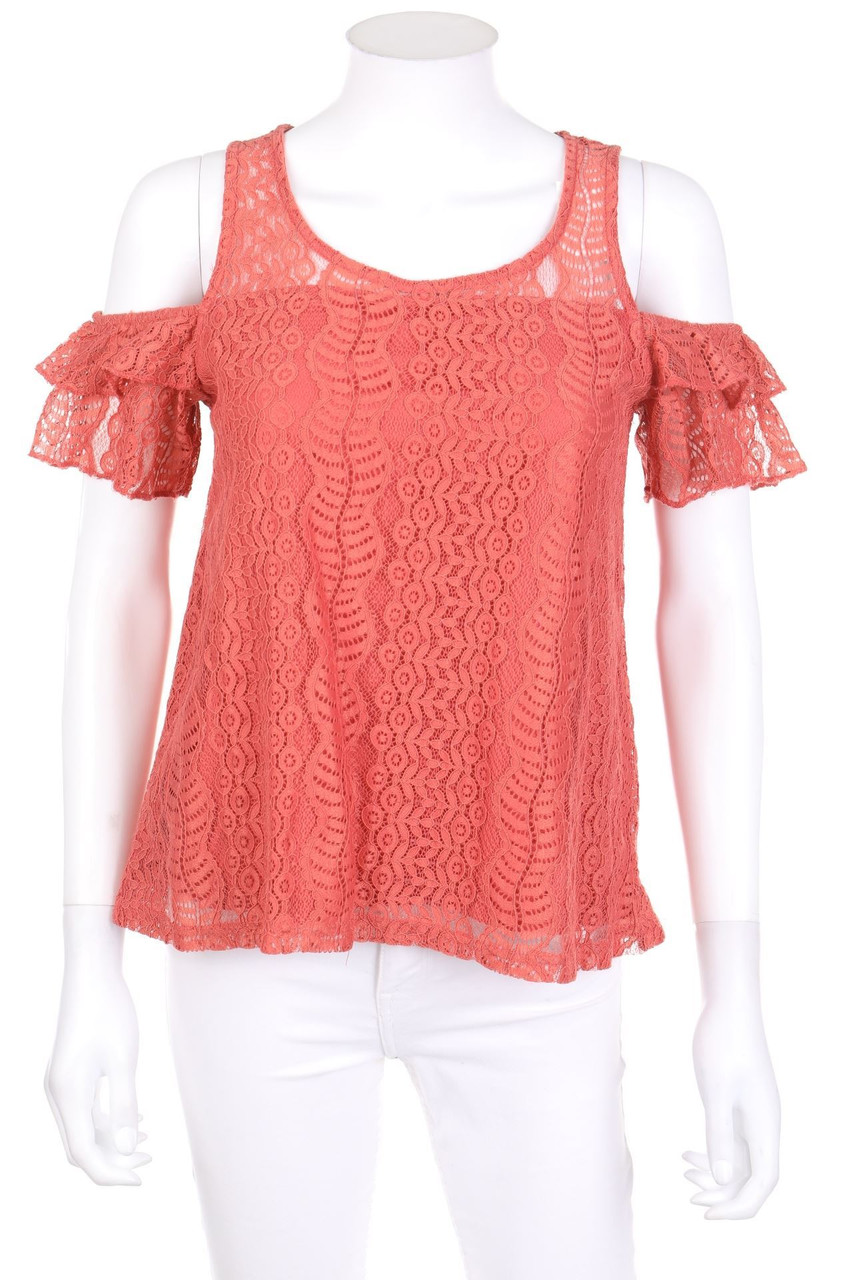 No Label - Blouse Top, Lace with Volants - XS
