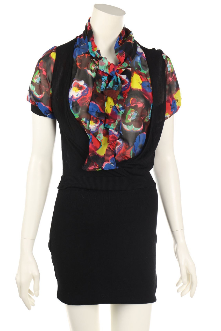 KAREN MILLEN - Mini Dress, Layer Look with Flower Print - D 38