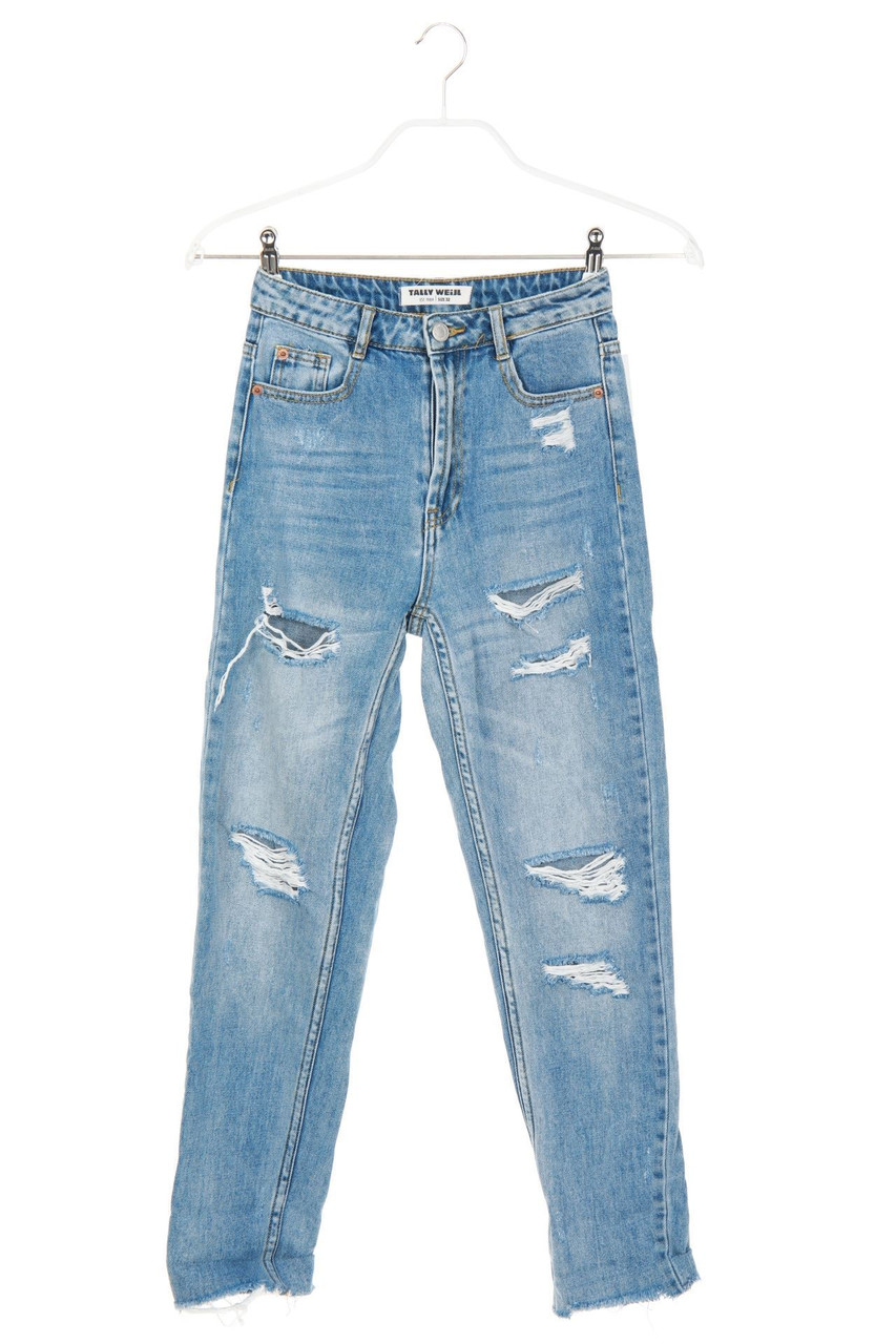 TALLY WEiJL - Straight Cut Destroyed Jeans with Logo Buttons - D 32
