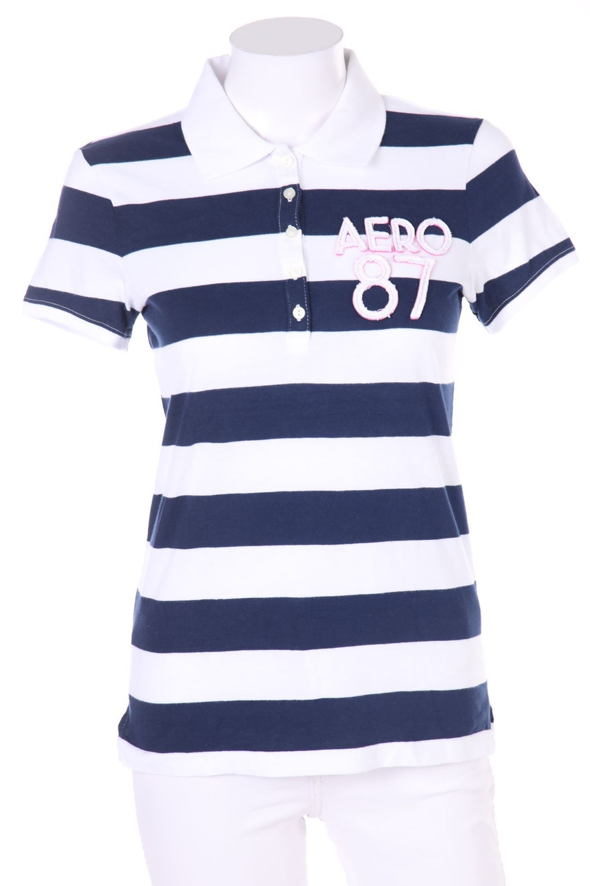AÉROPOSTALE - Streifen-Polo-Shirt mit Logo-Patch - M