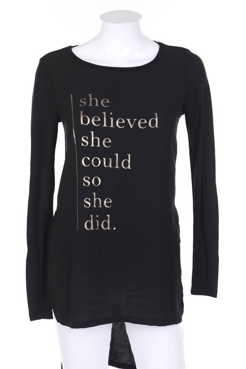 AMISU - Vokuhila-Longsleeve-Shirt mit Statement-Print - XS