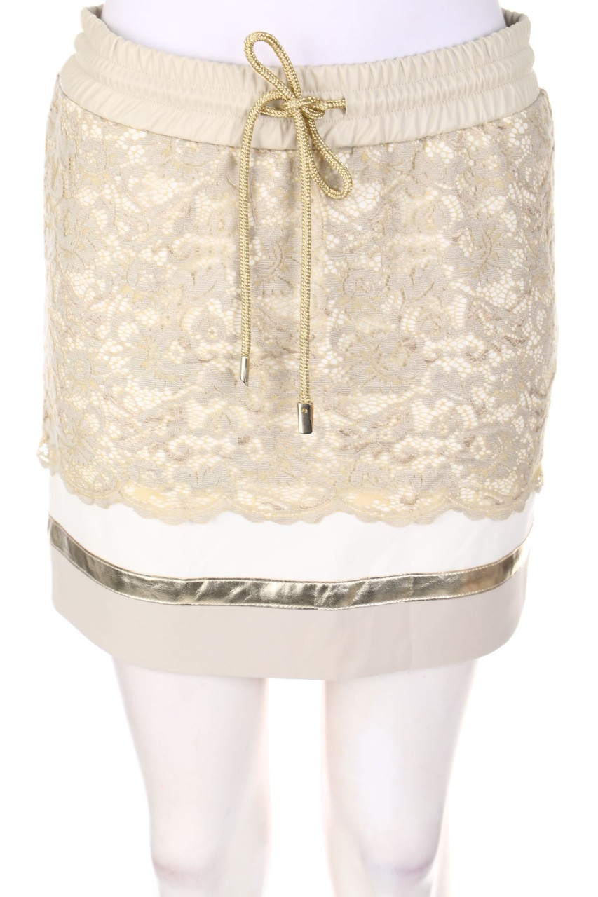 GIL SANTUCCI - Skirt, Layer Look with Lace with Faux Leather Details - D 36