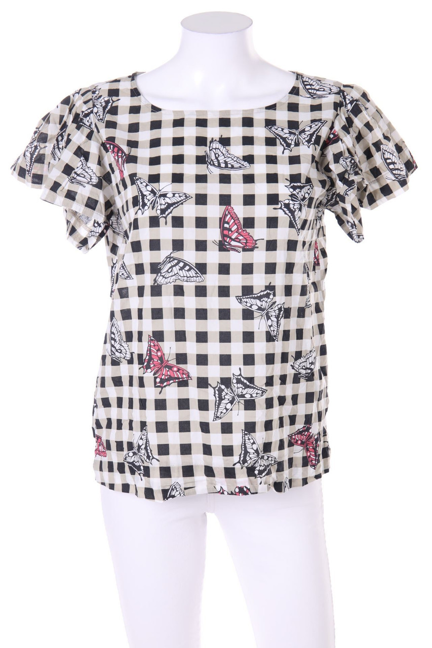 UNITED COLORS OF BENETTON - Shortsleeve Blouse, Checked - D 42