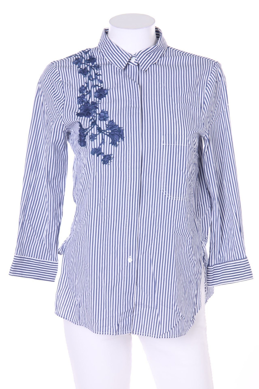 ZARA WOMAN - Streifen-Hemd-Bluse mit Stickereien - M