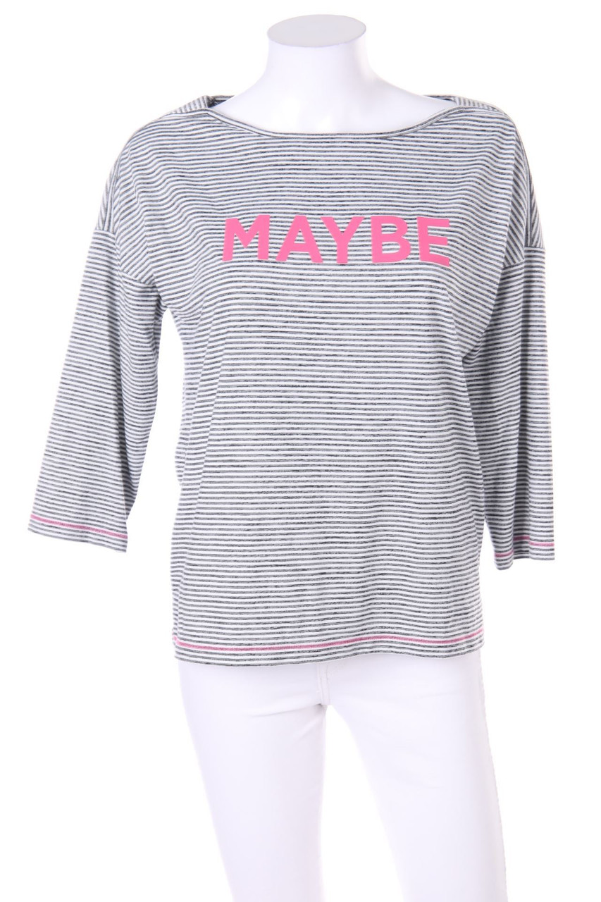 comma - Streifen-3/4-Arm-Shirt mit Statement-Print - D 38