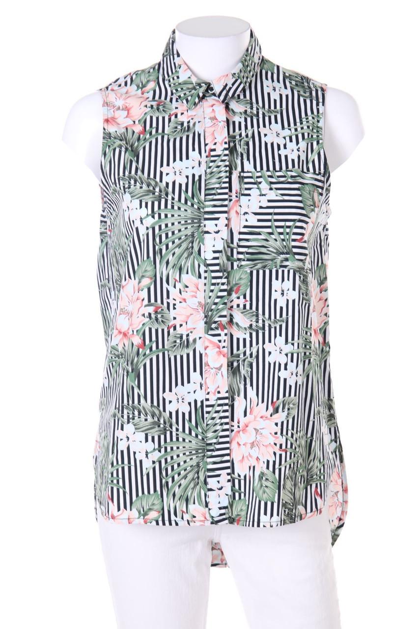 MANGO - Stripe Blouse Top with floral print - S