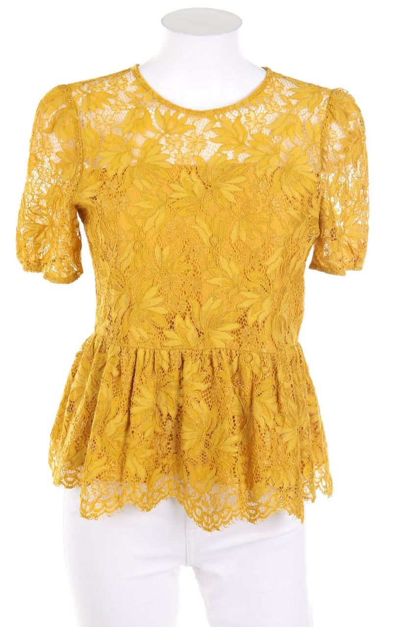 ZARA - Kurzarm-Bluse aus Spitze mit floralem Muster - XS