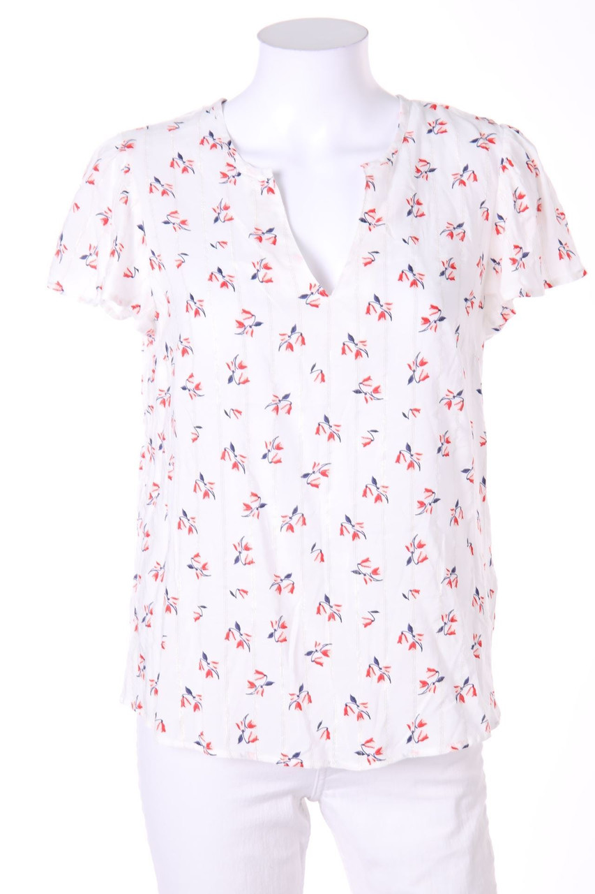 CAMAÏEU - Streifen-Kurzarm-Bluse mit Blumen-Print - M