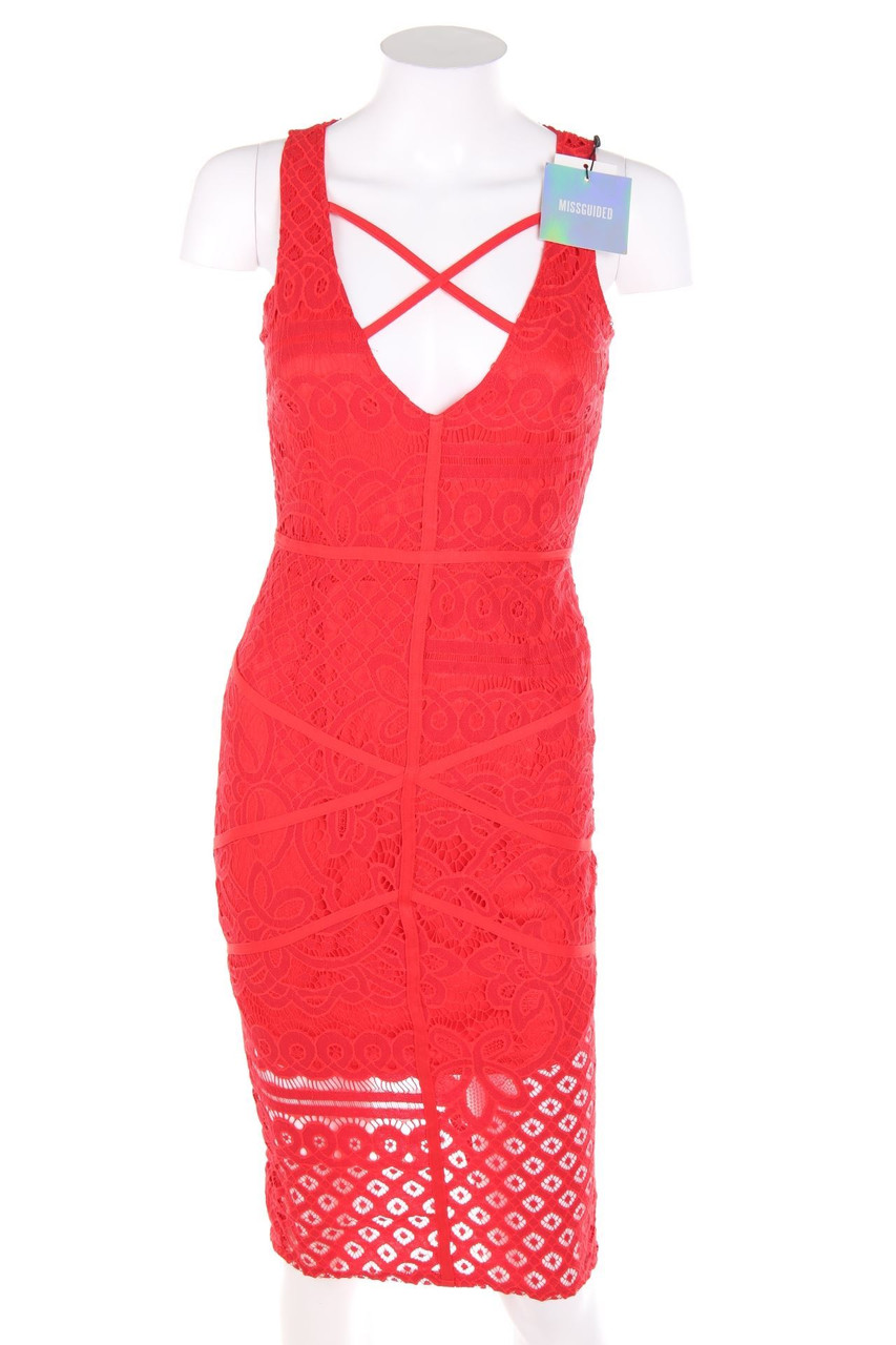 MISSGUIDED - Midi-Lace Dress with Deep Plunge Neckline - D 34