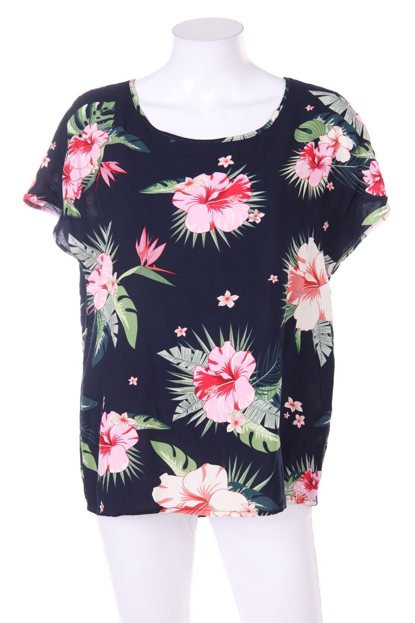 Chicorée - Shortsleeve Blouse with Tropical Print - M