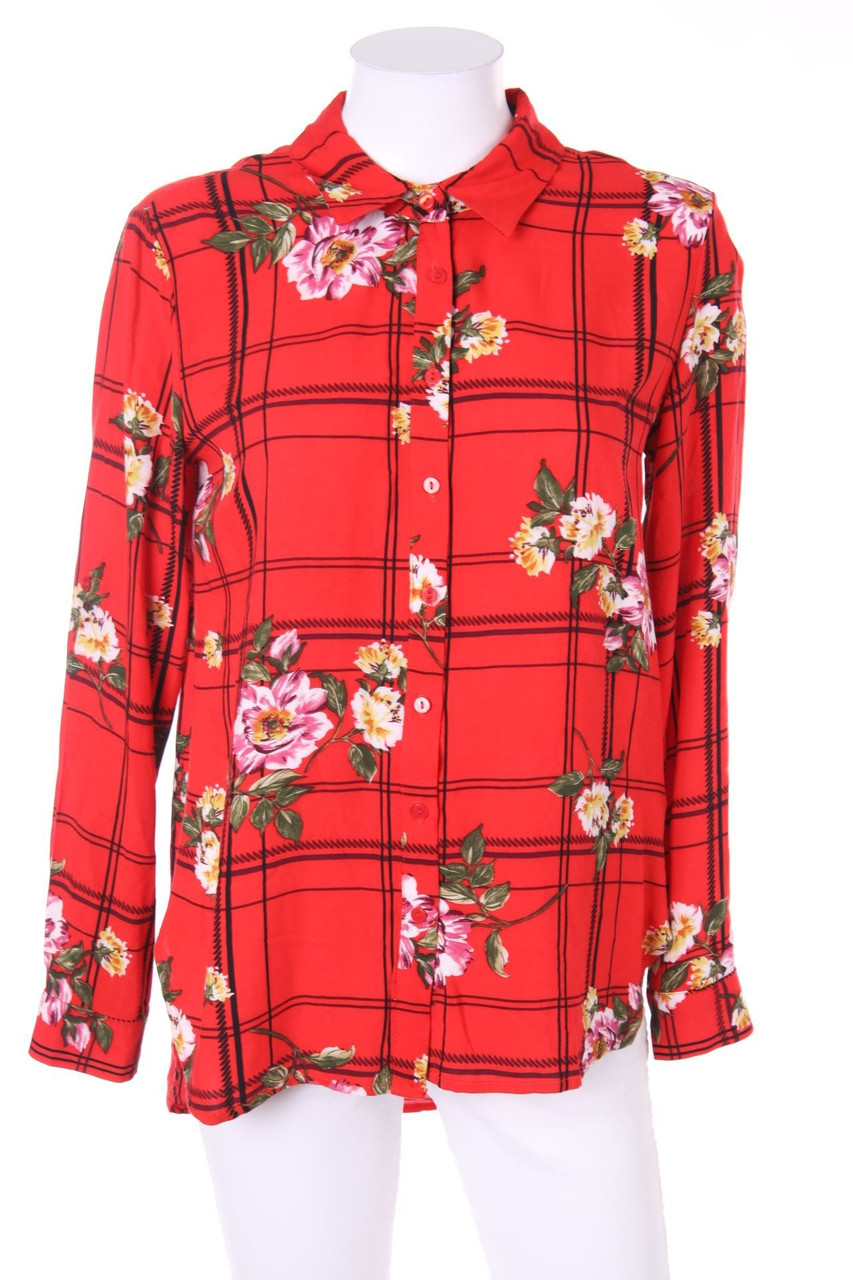 Hailys - Oversize-Karo-Hemd-Bluse mit floralem Muster - XS