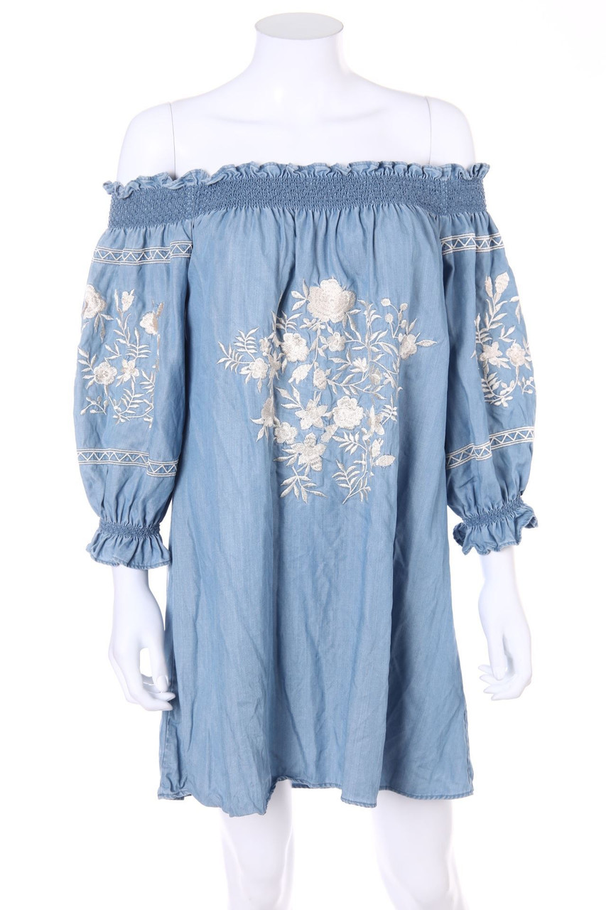 ZARA - Boho-Denim Dress with Embroideries - M